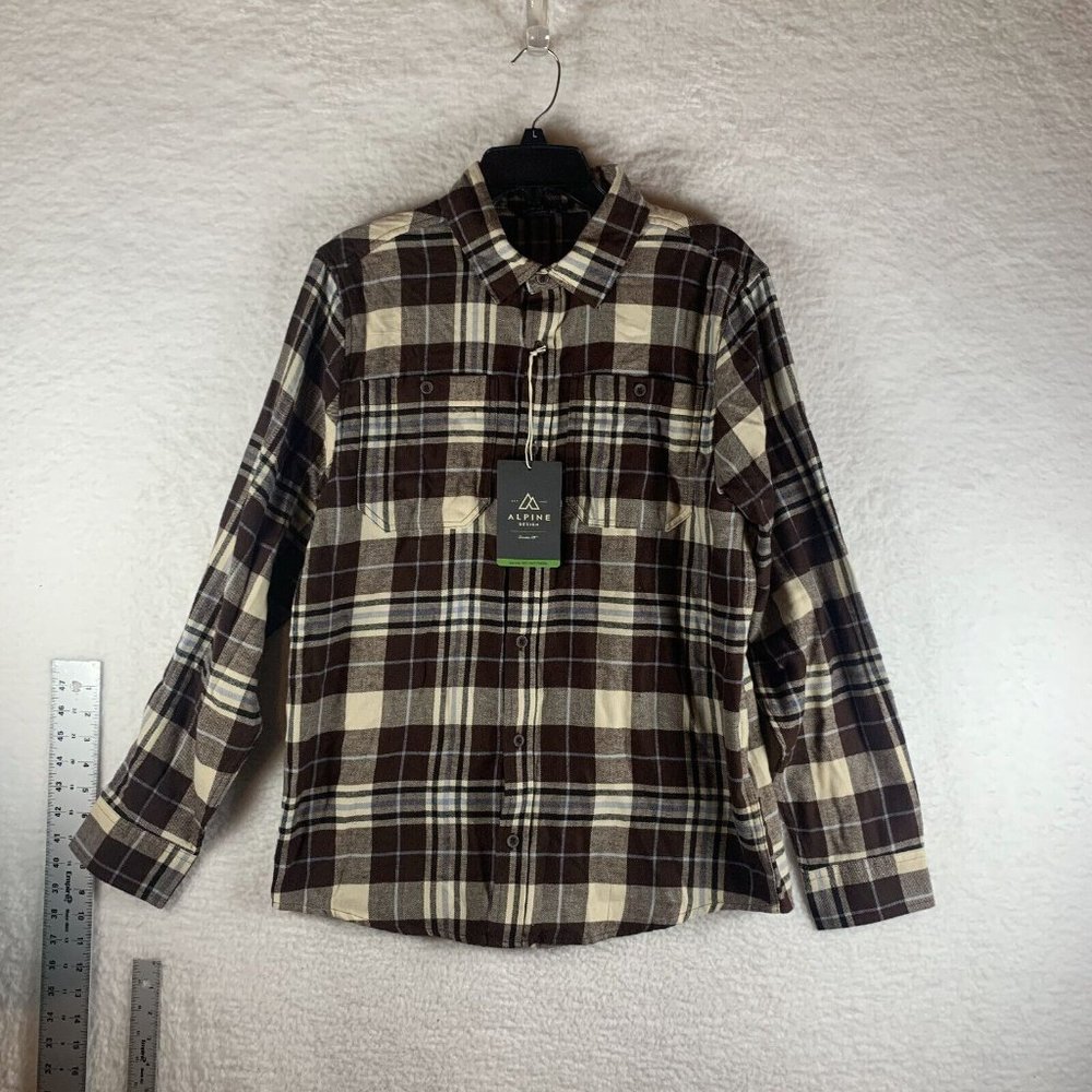 Alpine Design Shirt Mens Medium Rich Walnut Plaid Cotton Flannel Button-Up 8246